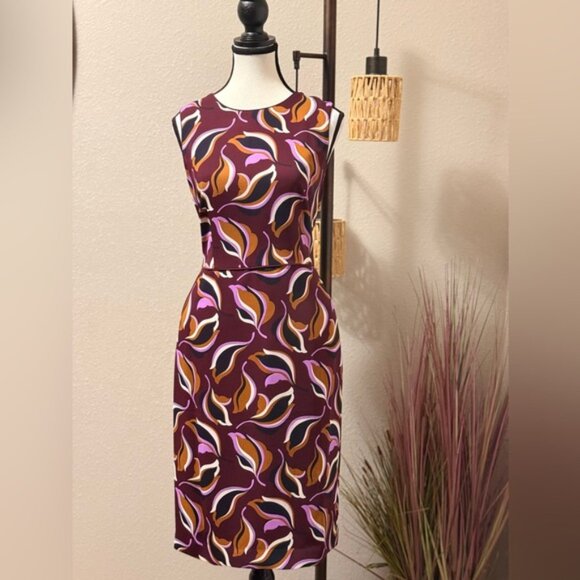 Ann Taylor Dress Burgundy Floral Sleeveless Lined Sheath Size 8 NWT - Picture 2 of 7